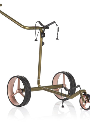 JuCad Elektro-Golftrolley Carbon Travel Verde Rosé 2.0 - Avantgardist im opulenten Nature Look